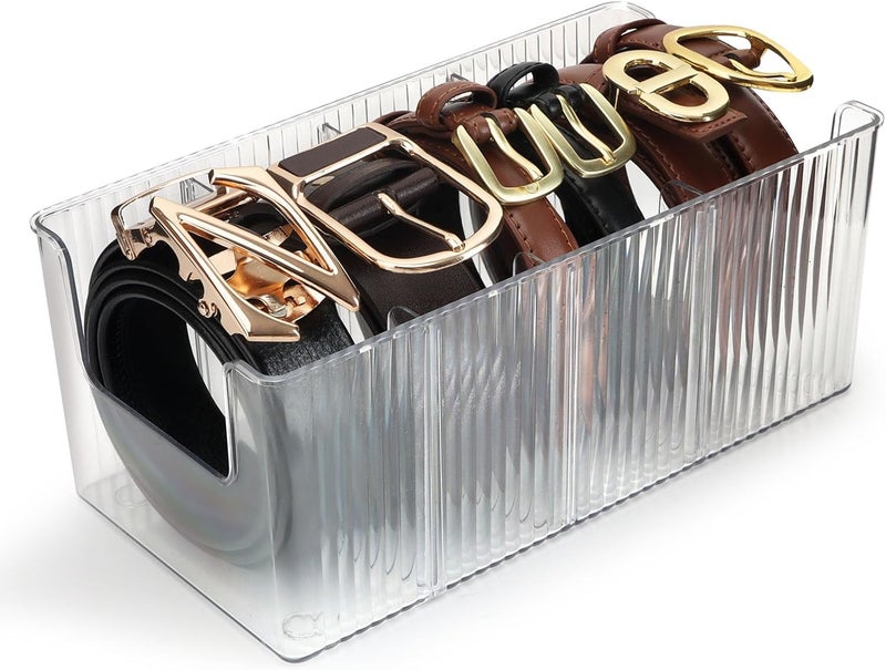 AUOIKK Acrylic Belt Organizer with Adjustable 4 Compartments & Stackable Design, Clear Storage for Closet and Drawer Organization - Image 1